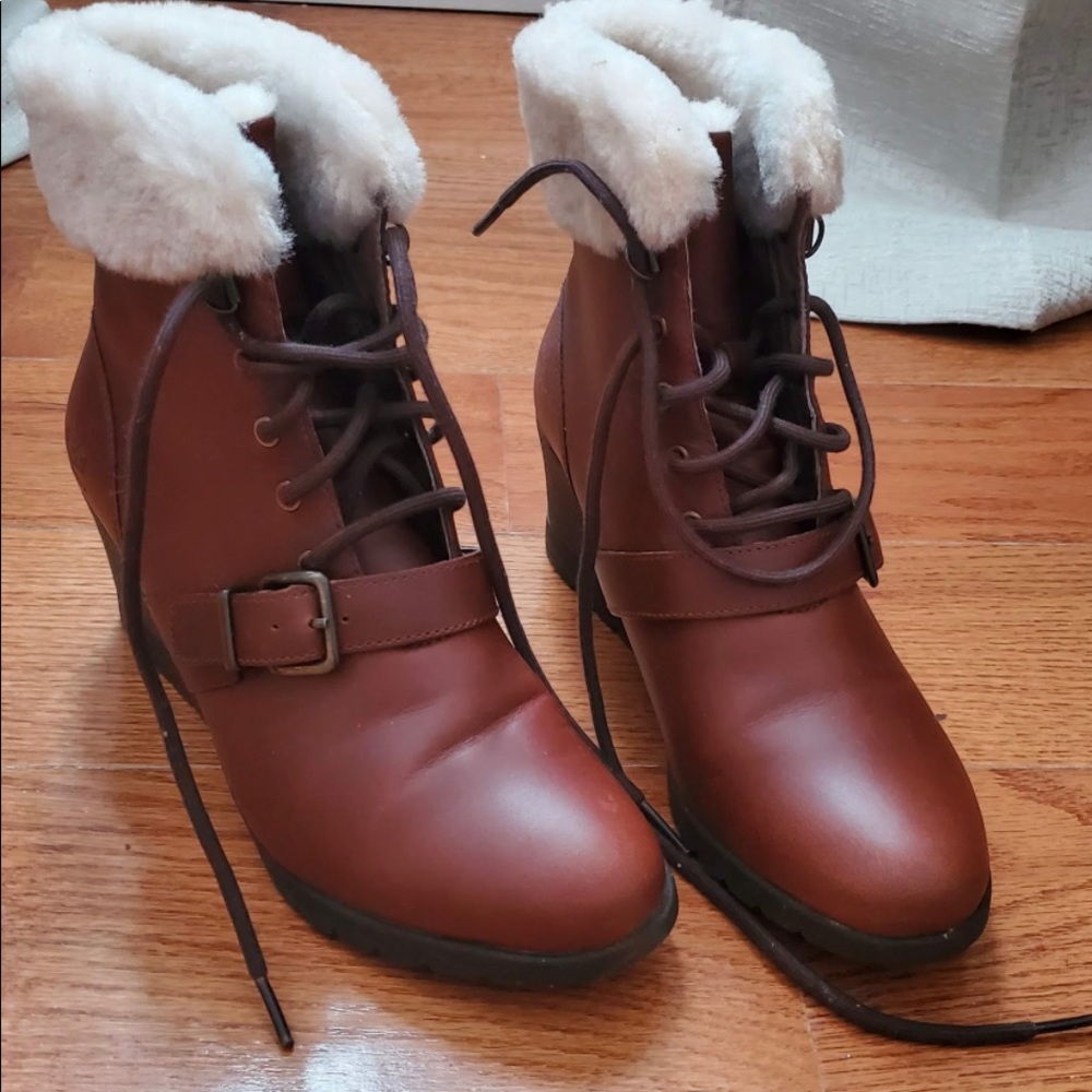 Ugg brown ankle wedge boots